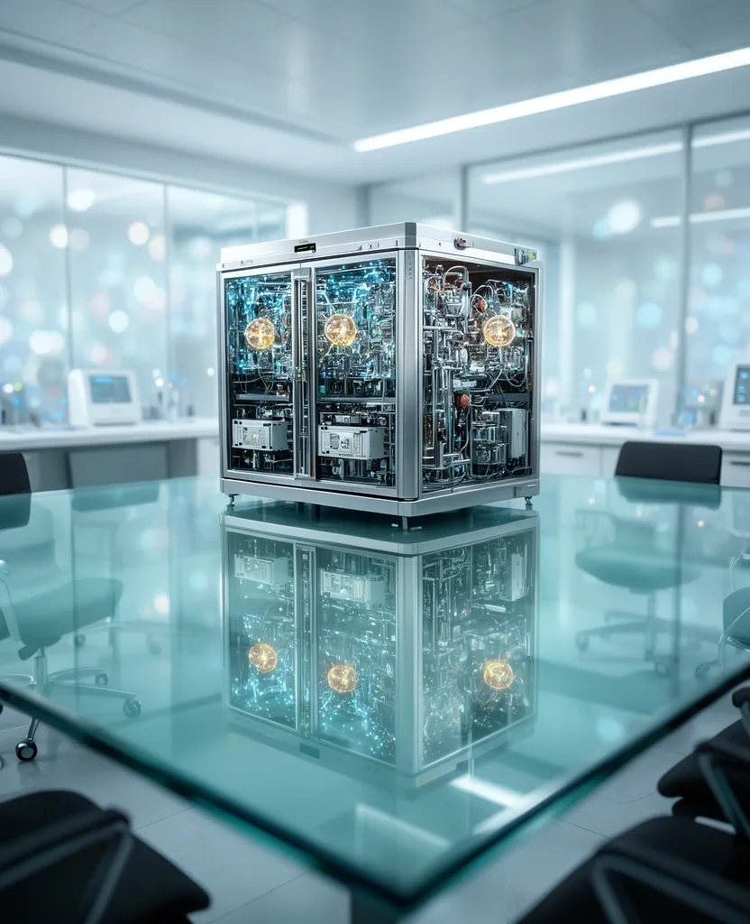 Detailed quantum hardware interior in a laboratory setting